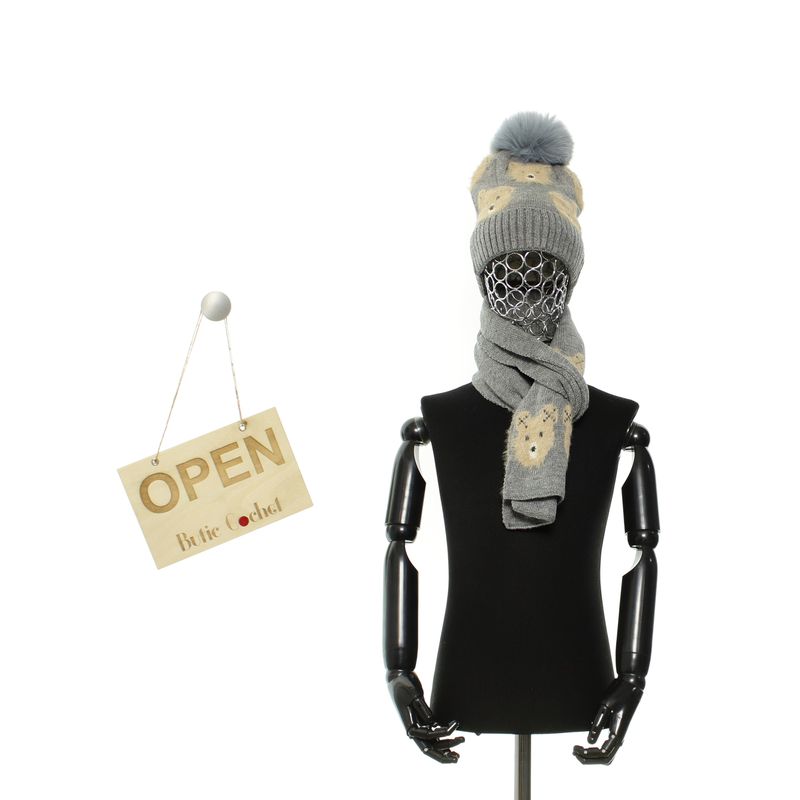 Fashion, accesorii si bijuterii - Copii - Accesorii copii - Caciuli si palarii copii - Set caciula si fular, pentru copii, Buticcochet, din viscoza si sintetic, model urs, Gri inchis - SETF290 - Infinity.ro