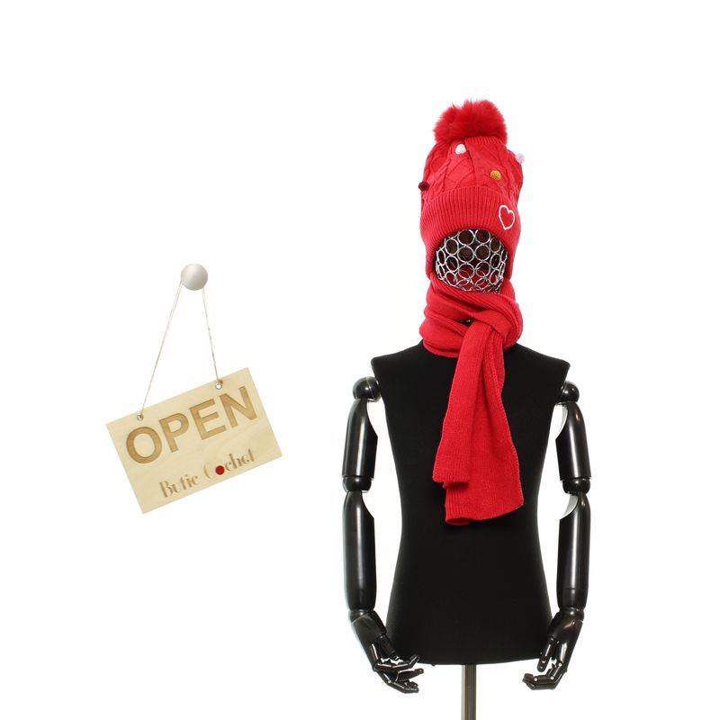 Fashion, accesorii si bijuterii - Copii - Accesorii copii - Caciuli si palarii copii - Set caciula si fular, pentru copii, Buticcochet, din viscoza si sintetic, model inima, Rosu - SETF283 - Infinity.ro