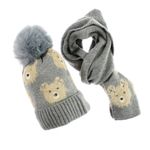 Fashion, accesorii si bijuterii - Copii - Accesorii copii - Caciuli si palarii copii - Set caciula si fular, pentru copii, Buticcochet, din viscoza si sintetic, model urs, Gri inchis - SETF290 - Infinity.ro
