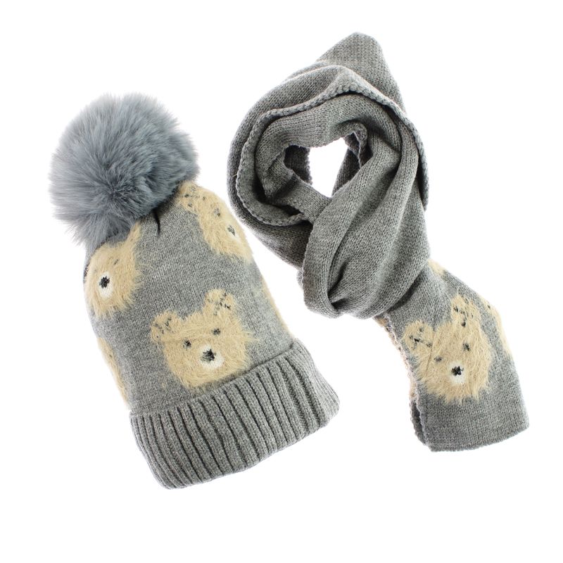 Fashion, accesorii si bijuterii - Copii - Accesorii copii - Caciuli si palarii copii - Set caciula si fular, pentru copii, Buticcochet, din viscoza si sintetic, model urs, Gri inchis - SETF290 - Infinity.ro