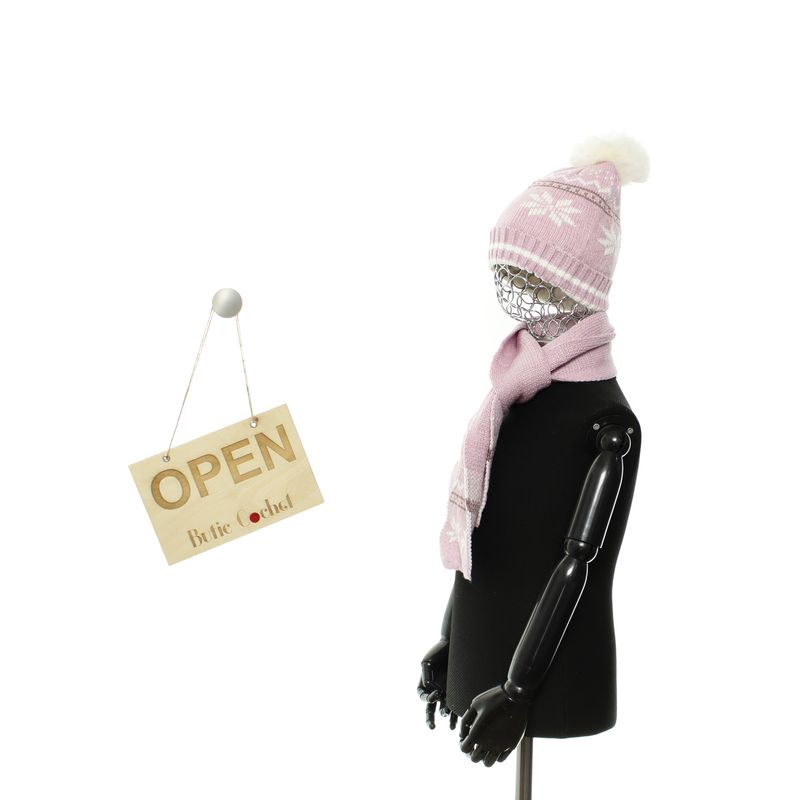 Fashion, accesorii si bijuterii - Copii - Accesorii copii - Caciuli si palarii copii - Set caciula si fular, pentru copii, Buticcochet, din viscoza si sintetic, model cu fulgi de nea, Lila - SETF303 - Infinity.ro
