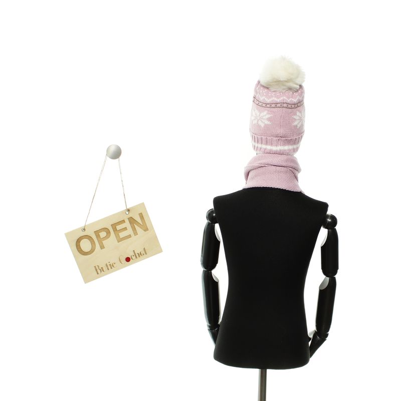 Fashion, accesorii si bijuterii - Copii - Accesorii copii - Caciuli si palarii copii - Set caciula si fular, pentru copii, Buticcochet, din viscoza si sintetic, model cu fulgi de nea, Lila - SETF303 - Infinity.ro