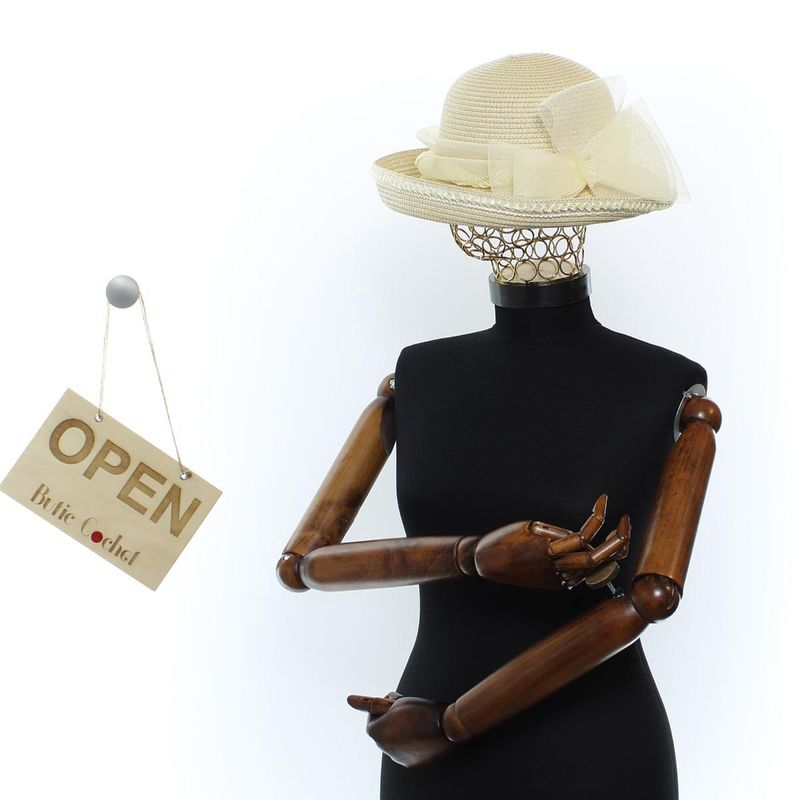 Fashion, accesorii si bijuterii - Femei - Accesorii femei - Caciuli si palarii femei - Palarie de soare, Dama, din paie de hartie, Buticcochet, cu accesoriu decorativ, One size, Bej - PAL1641 - Infinity.ro