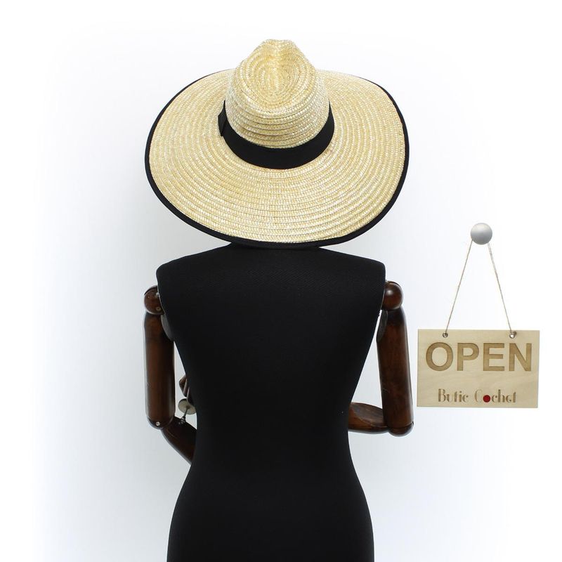 Fashion, accesorii si bijuterii - Femei - Accesorii femei - Caciuli si palarii femei - Palarie de soare, dama, din paie, ButicCochet, marime  57 reglabila, cu banda textila, Bej - PAL1593 - Infinity.ro