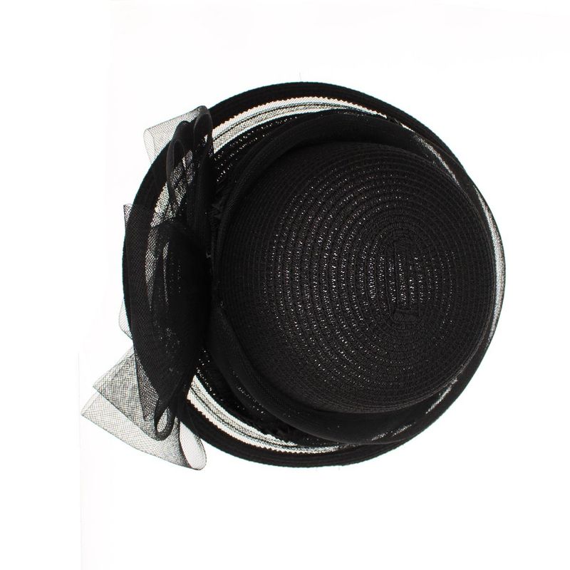Fashion, accesorii si bijuterii - Femei - Accesorii femei - Caciuli si palarii femei - Palarie de soare, Dama, din paie de hartie, Buticcochet, cu accesoriu decorativ, One size, Negru - PAL1638 - Infinity.ro