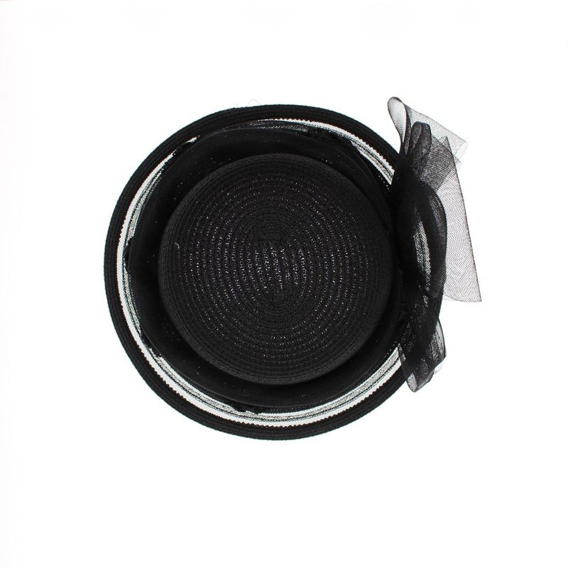 Fashion, accesorii si bijuterii - Femei - Accesorii femei - Caciuli si palarii femei - Palarie de soare, Dama, din paie de hartie, Buticcochet, cu accesoriu decorativ, One size, Negru - PAL1638 - Infinity.ro