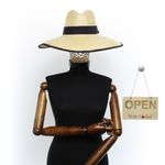 Fashion, accesorii si bijuterii - Femei - Accesorii femei - Caciuli si palarii femei - Palarie de soare, dama, din paie, ButicCochet, marime  57 reglabila, cu banda textila, Bej - PAL1593 - Infinity.ro