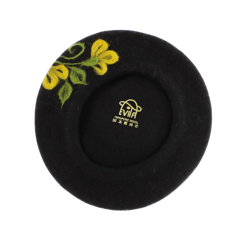 Fashion, accesorii si bijuterii - Femei - Accesorii femei - Caciuli si palarii femei - Bereta de dama, din lana, Evita, one size, model floral impaslit, Negru - BSC798 - Infinity.ro