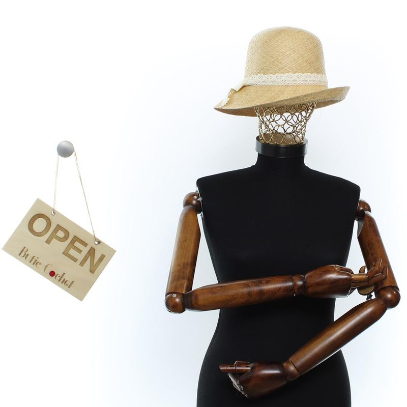 Fashion, accesorii si bijuterii - Femei - Accesorii femei - Caciuli si palarii femei - Palarie, Dama, din paie, Buticcochet, model cu snur decorativ, One size, Bej - PAL1635 - Infinity.ro