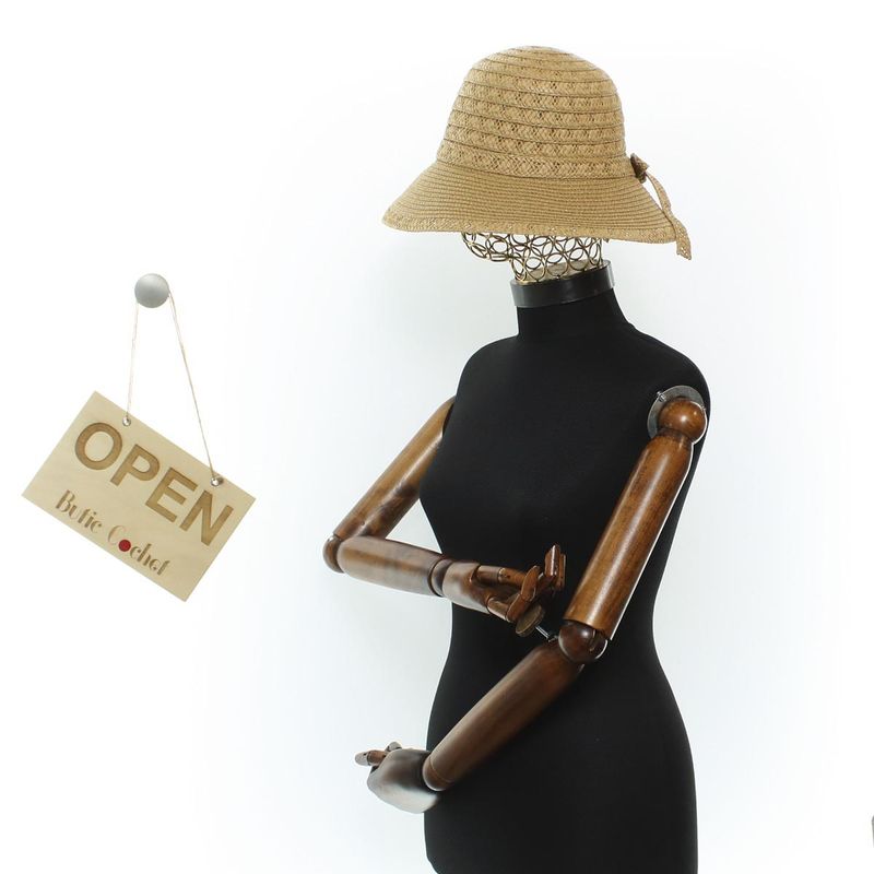 Fashion, accesorii si bijuterii - Femei - Accesorii femei - Caciuli si palarii femei - Palarie de soare, Dama, din paie de hartie, Buticcochet, One size, cu fundita, Maro - PAL1710 - Infinity.ro