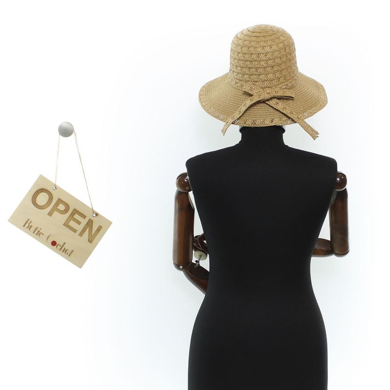 Fashion, accesorii si bijuterii - Femei - Accesorii femei - Caciuli si palarii femei - Palarie de soare, Dama, din paie de hartie, Buticcochet, One size, cu fundita, Maro - PAL1710 - Infinity.ro
