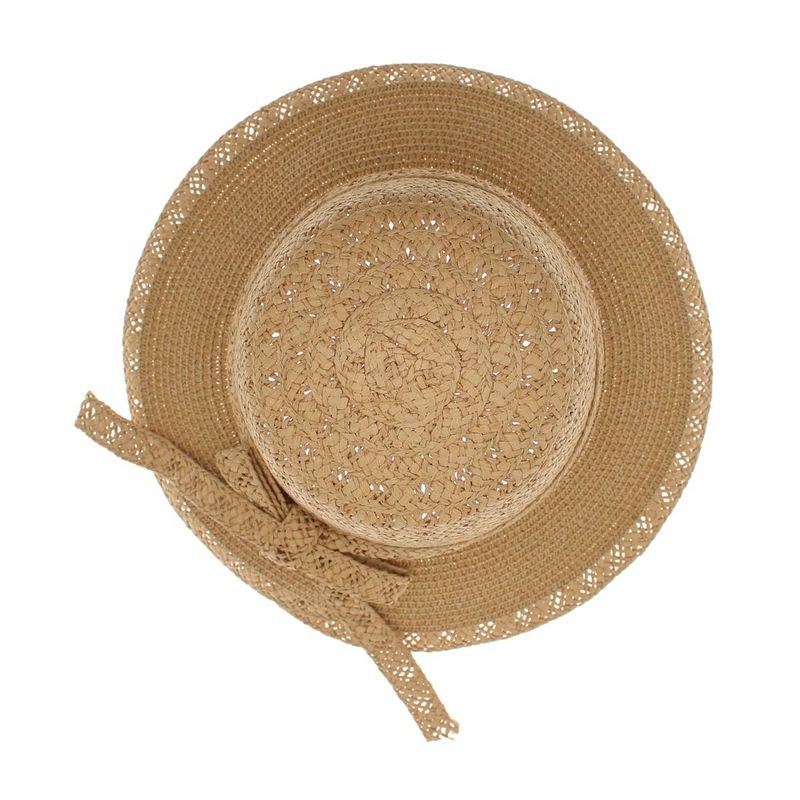 Fashion, accesorii si bijuterii - Femei - Accesorii femei - Caciuli si palarii femei - Palarie de soare, Dama, din paie de hartie, Buticcochet, One size, cu fundita, Maro - PAL1710 - Infinity.ro
