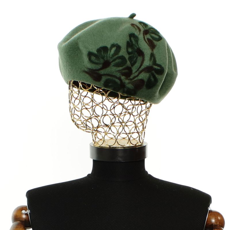 Fashion, accesorii si bijuterii - Femei - Accesorii femei - Caciuli si palarii femei - Bereta de dama, din lana, Evita, one size, model floral impaslit, Verde - BSC817 - Infinity.ro
