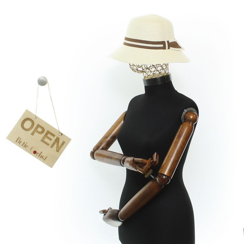 Fashion, accesorii si bijuterii - Femei - Accesorii femei - Caciuli si palarii femei - Palarie de soare, Dama, din paie de hartie, Buticcochet, One size, cu banda decorativa, Crem - PAL1708 - Infinity.ro