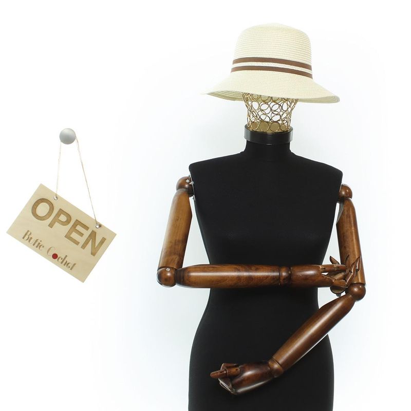 Fashion, accesorii si bijuterii - Femei - Accesorii femei - Caciuli si palarii femei - Palarie de soare, Dama, din paie de hartie, Buticcochet, One size, cu banda decorativa, Crem - PAL1708 - Infinity.ro