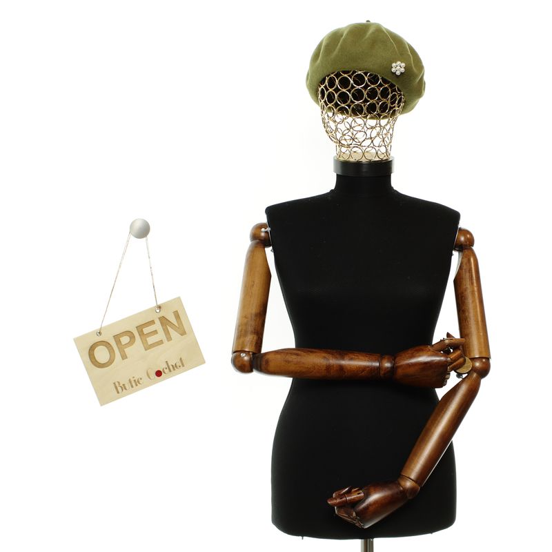 Fashion, accesorii si bijuterii - Femei - Accesorii femei - Caciuli si palarii femei - Bereta de dama, Buticcochet, din lana si acril, model cu perle, one size, Vernil - BSC774 - Infinity.ro