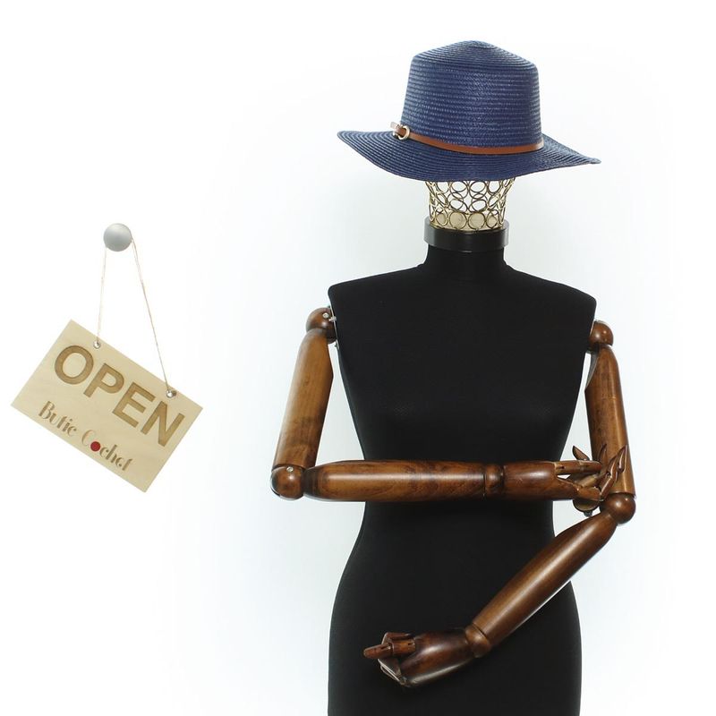 Fashion, accesorii si bijuterii - Femei - Accesorii femei - Caciuli si palarii femei - Palarie de soare, Dama, din paie de hartie, Buticcochet, bor mic, One size, catarama decorativa, Bleumarin - PAL1703 - Infinity.ro