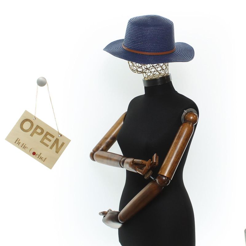 Fashion, accesorii si bijuterii - Femei - Accesorii femei - Caciuli si palarii femei - Palarie de soare, Dama, din paie de hartie, Buticcochet, bor mic, One size, catarama decorativa, Bleumarin - PAL1703 - Infinity.ro