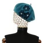 Fashion, accesorii si bijuterii - Femei - Accesorii femei - Caciuli si palarii femei - Bereta de dama, din lana, Evita, one size, model floral impaslit, Turcoaz - BSC810 - Infinity.ro