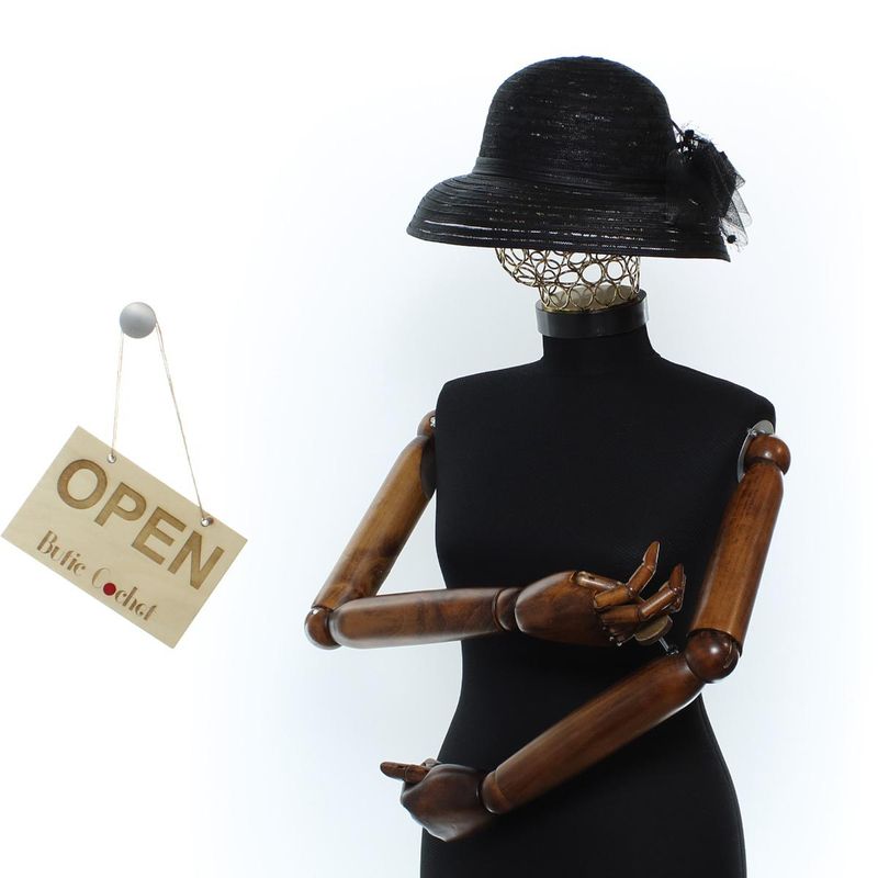 Fashion, accesorii si bijuterii - Femei - Accesorii femei - Caciuli si palarii femei - Palarie de dama, din poliester, Buticcochet, bor mic cu dungi si fundita, One size, Negru - PAL1684 - Infinity.ro