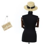 Fashion, accesorii si bijuterii - Femei - Accesorii femei - Caciuli si palarii femei - Palarie de soare, ButicCochet, dama, din paie, cu banda decorativa neagra, one size,  Bej - PAL1812 - Infinity.ro