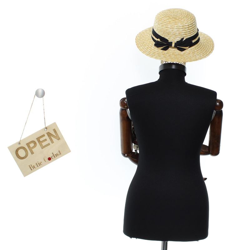 Fashion, accesorii si bijuterii - Femei - Accesorii femei - Caciuli si palarii femei - Palarie de soare, ButicCochet, dama, din paie, cu banda decorativa neagra, one size,  Bej - PAL1812 - Infinity.ro
