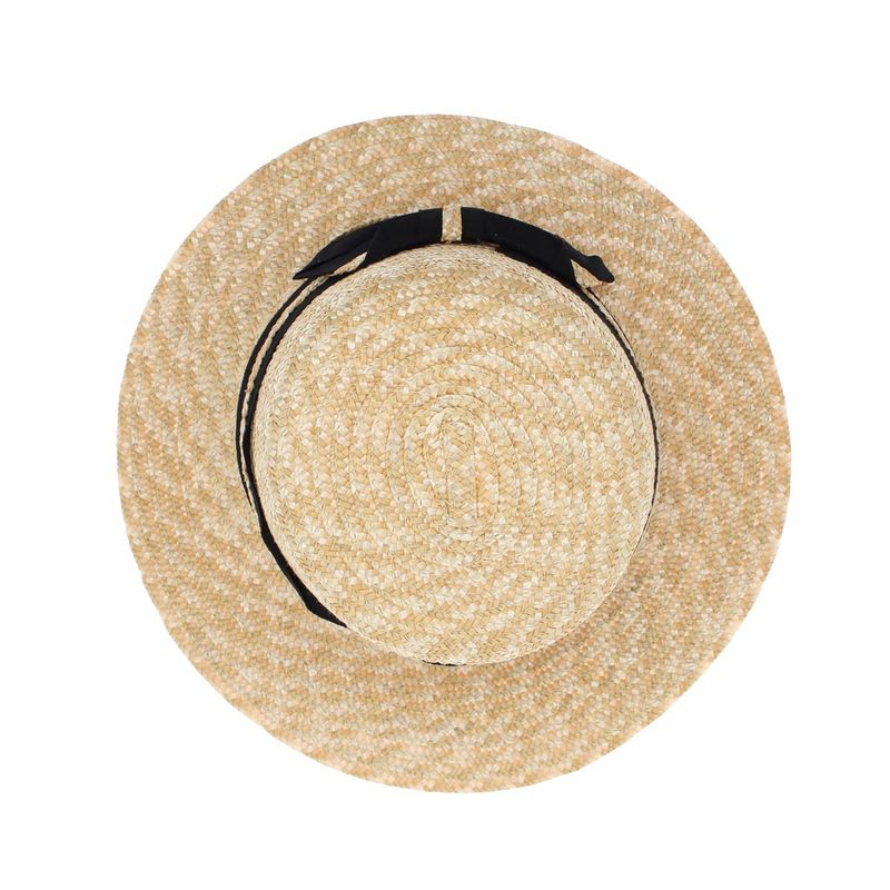 Fashion, accesorii si bijuterii - Femei - Accesorii femei - Caciuli si palarii femei - Palarie de soare, ButicCochet, dama, din paie, cu banda decorativa neagra, one size,  Bej - PAL1812 - Infinity.ro