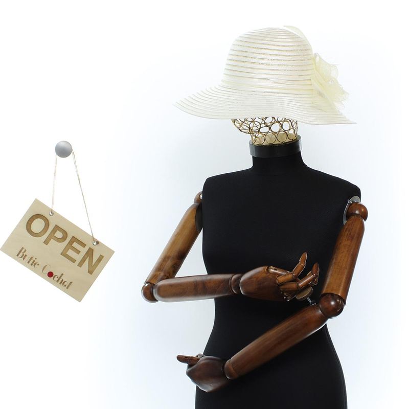 Fashion, accesorii si bijuterii - Femei - Accesorii femei - Caciuli si palarii femei - Palarie de dama, din poliester, Buticcochet, cu dungi, bor mare, One size, Crem - PAL1654 - Infinity.ro