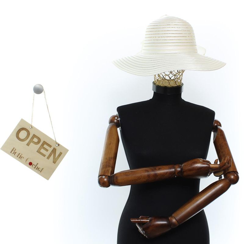 Fashion, accesorii si bijuterii - Femei - Accesorii femei - Caciuli si palarii femei - Palarie de dama, din poliester, Buticcochet, cu dungi, bor mare, One size, Crem - PAL1654 - Infinity.ro