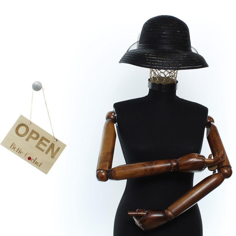 Fashion, accesorii si bijuterii - Femei - Accesorii femei - Caciuli si palarii femei - Palarie de dama, din poliester, Buticcochet, bor mic cu dungi si fundita, One size, Negru - PAL1684 - Infinity.ro