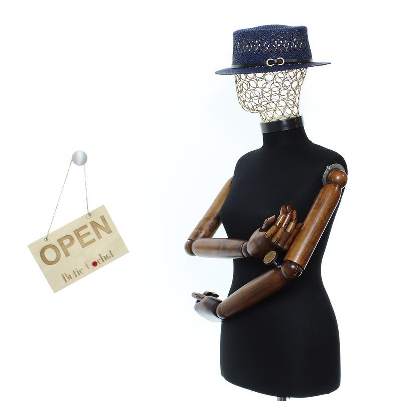 Fashion, accesorii si bijuterii - Femei - Accesorii femei - Caciuli si palarii femei - Palarie de soare, dama, din paie de hartie, marime one size, bor mic, Buticcochet, catarama decorativa, Bleumarin - PAL1774 - Infinity.ro