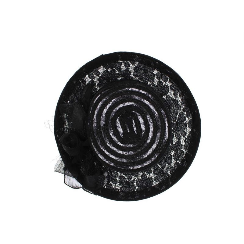 Fashion, accesorii si bijuterii - Femei - Accesorii femei - Caciuli si palarii femei - Palarie de soare, Dama, Buticcochet, din material textil, cu fundita si floare, Negru - PAL1570 - Infinity.ro