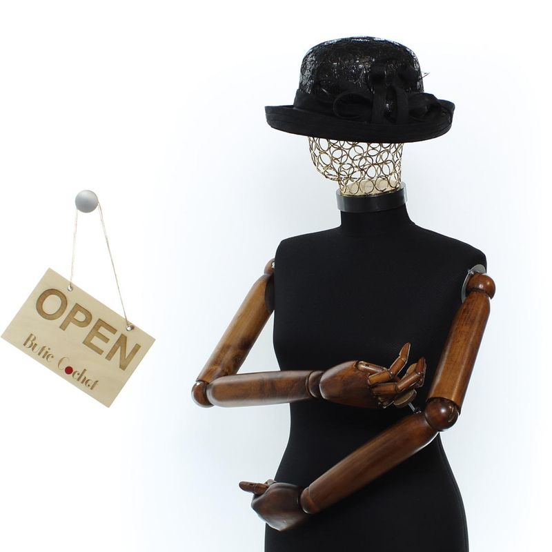 Fashion, accesorii si bijuterii - Femei - Accesorii femei - Caciuli si palarii femei - Palarie, Dama,  din poliester, Buticcochet, model cu paiete, One size, Negru - PAL1634 - Infinity.ro