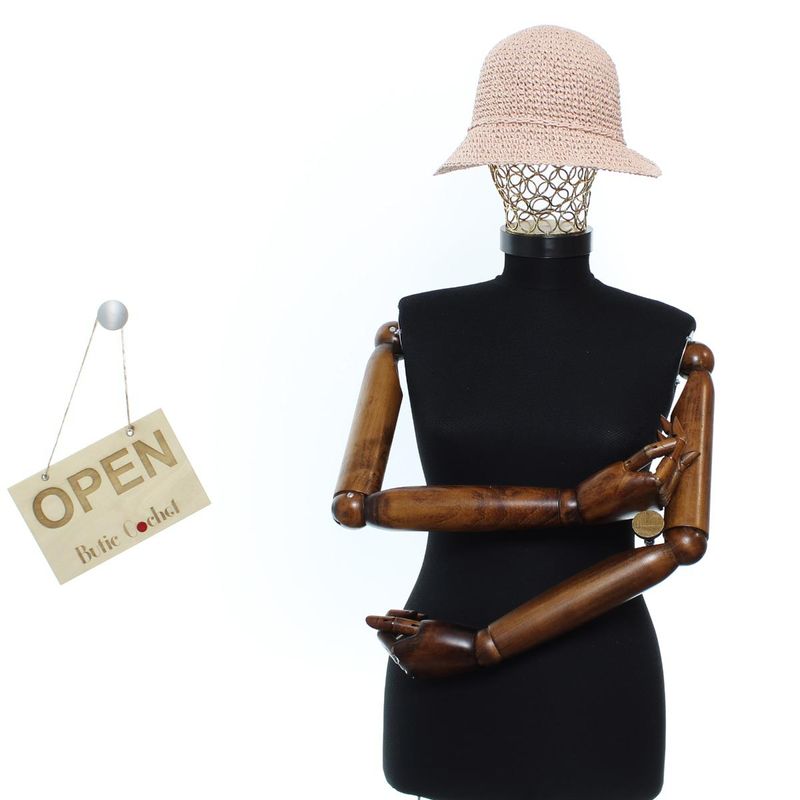 Fashion, accesorii si bijuterii - Femei - Accesorii femei - Caciuli si palarii femei - Palarie de soare, ButicCochet, dama, din paie de hartie, cu floare decorativa, one size, Roz - PAL1822 - Infinity.ro