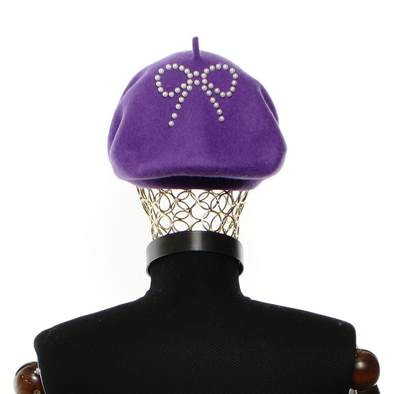 Fashion, accesorii si bijuterii - Femei - Accesorii femei - Caciuli si palarii femei - Bereta de dama, din lana, Buticcochet, model cu perle, one size, Mov - BSC837 - Infinity.ro