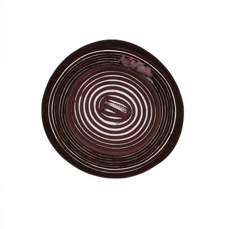 Fashion, accesorii si bijuterii - Femei - Accesorii femei - Caciuli si palarii femei - Palarie de dama, din poliester, Buticcochet, cu dungi si flori decorative, bor mic, One size, Maro - PAL1647 - Infinity.ro