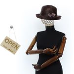 Fashion, accesorii si bijuterii - Femei - Accesorii femei - Caciuli si palarii femei - Palarie de dama, din poliester, Buticcochet, cu dungi si flori decorative, bor mic, One size, Maro - PAL1647 - Infinity.ro