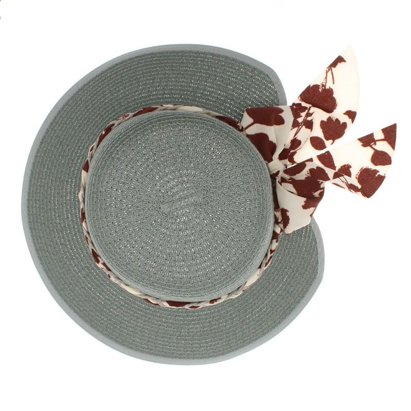 Fashion, accesorii si bijuterii - Femei - Accesorii femei - Caciuli si palarii femei - Palarie de soare, Dama, din paie de hartie, Buticcochet, One size, cu fundita textila, Gri - PAL1720 - Infinity.ro