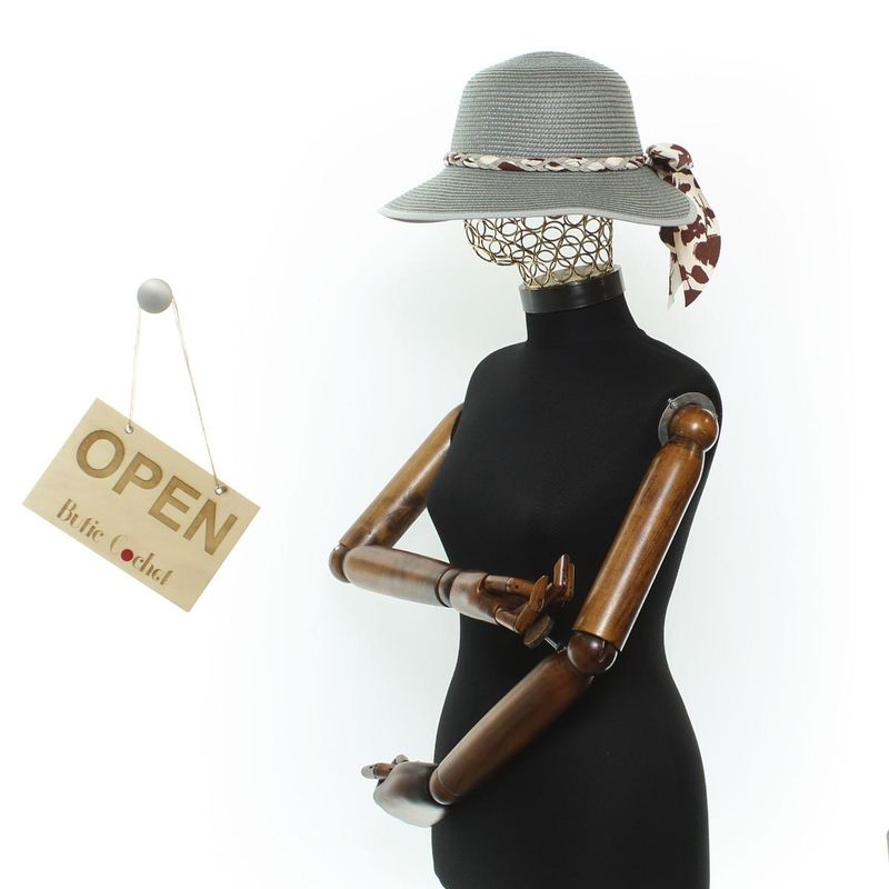 Fashion, accesorii si bijuterii - Femei - Accesorii femei - Caciuli si palarii femei - Palarie de soare, Dama, din paie de hartie, Buticcochet, One size, cu fundita textila, Gri - PAL1720 - Infinity.ro