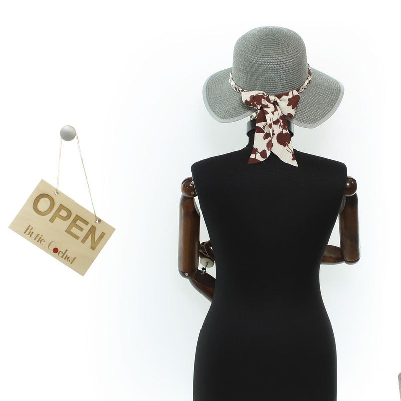 Fashion, accesorii si bijuterii - Femei - Accesorii femei - Caciuli si palarii femei - Palarie de soare, Dama, din paie de hartie, Buticcochet, One size, cu fundita textila, Gri - PAL1720 - Infinity.ro