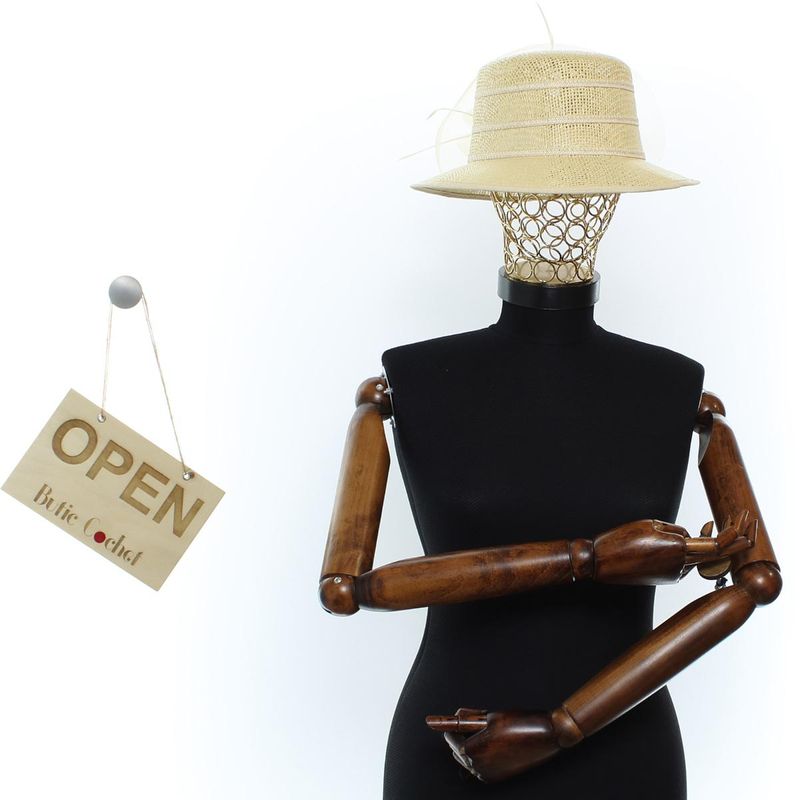 Fashion, accesorii si bijuterii - Femei - Accesorii femei - Caciuli si palarii femei - Palarie de soare, Dama, din paie, Buticcochet, One size, cu floare decorativa, Bej - PAL1681 - Infinity.ro