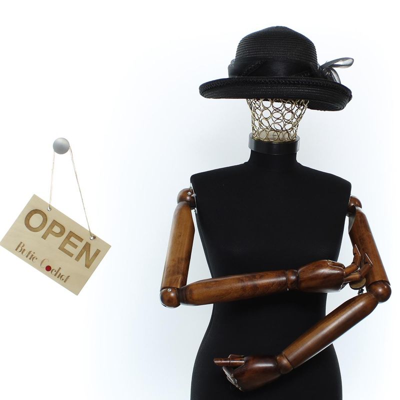 Fashion, accesorii si bijuterii - Femei - Accesorii femei - Caciuli si palarii femei - Palarie de soare, Dama, din paie de hartie, Buticcochet, cu accesoriu decorativ, One size, Negru - PAL1640 - Infinity.ro