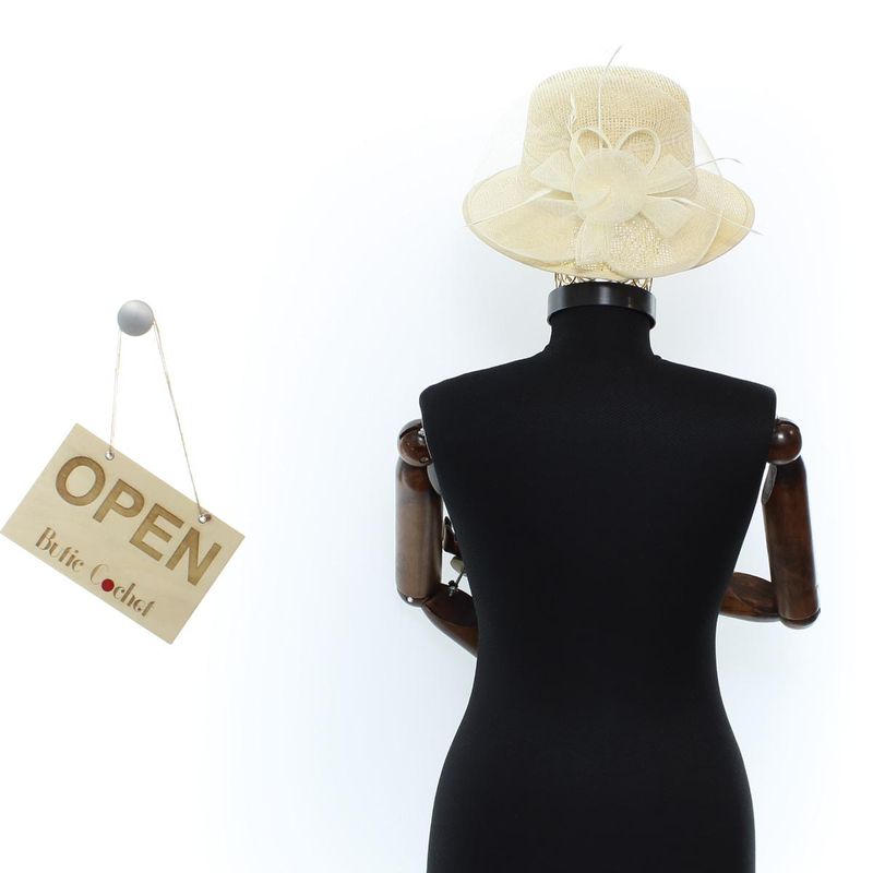 Fashion, accesorii si bijuterii - Femei - Accesorii femei - Caciuli si palarii femei - Palarie de soare, Dama, din paie, Buticcochet, One size, cu floare decorativa, Bej - PAL1681 - Infinity.ro