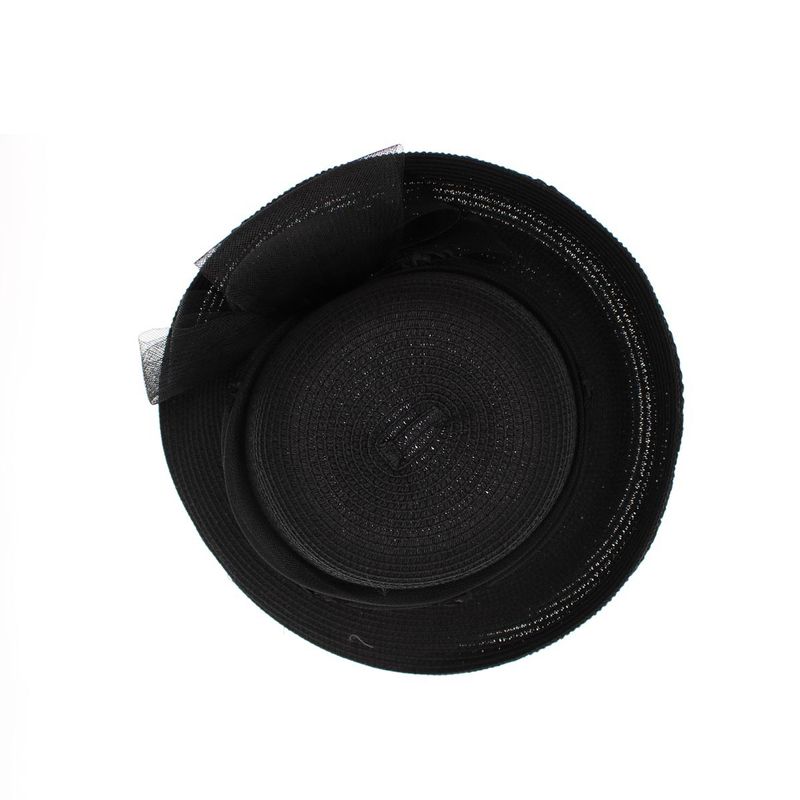 Fashion, accesorii si bijuterii - Femei - Accesorii femei - Caciuli si palarii femei - Palarie de soare, Dama, din paie de hartie, Buticcochet, cu accesoriu decorativ, One size, Negru - PAL1640 - Infinity.ro