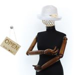 Fashion, accesorii si bijuterii - Femei - Accesorii femei - Caciuli si palarii femei - Palarie de dama, din poliester, Buticcochet, cu dungi si flori decorative, bor mic, One size, Alb - PAL1645 - Infinity.ro