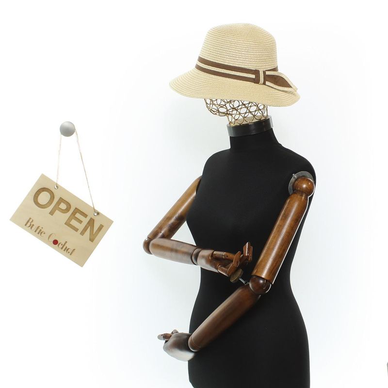 Fashion, accesorii si bijuterii - Femei - Accesorii femei - Caciuli si palarii femei - Palarie de soare, Dama, din paie de hartie, Buticcochet, One size, cu banda decorativa, Bej - PAL1706 - Infinity.ro
