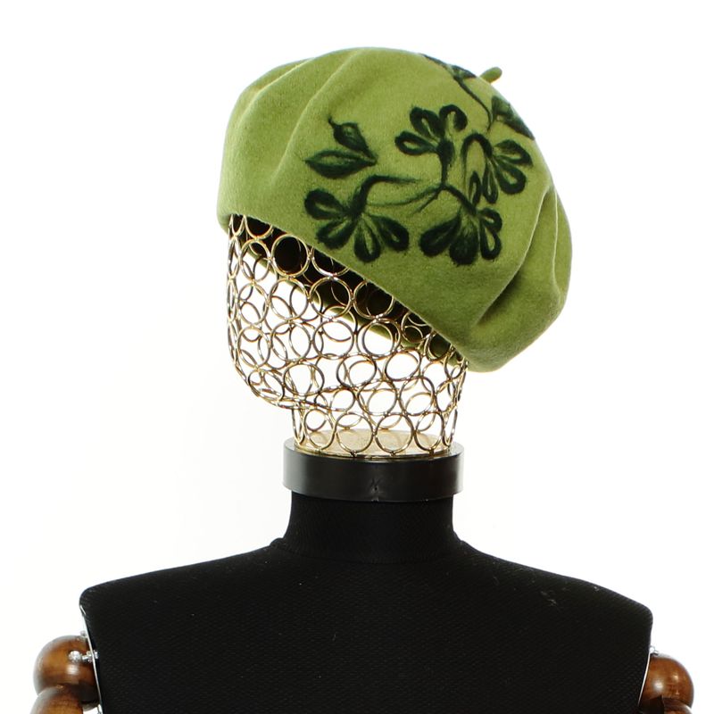 Fashion, accesorii si bijuterii - Femei - Accesorii femei - Caciuli si palarii femei - Bereta de dama, din lana, Evita, one size, model floral impaslit, Verde - BSC818 - Infinity.ro