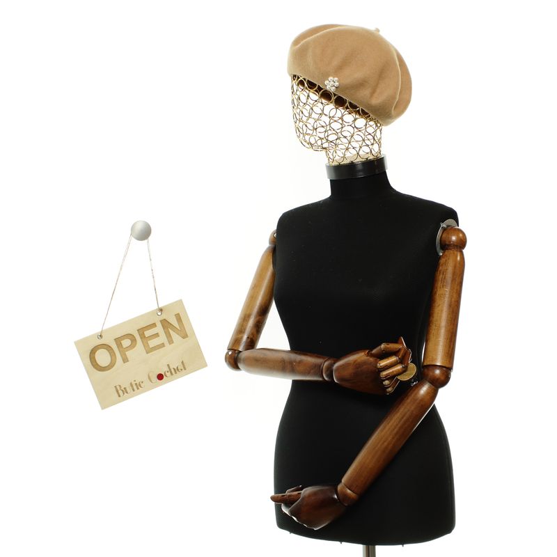 Fashion, accesorii si bijuterii - Femei - Accesorii femei - Caciuli si palarii femei - Bereta de dama, Buticcochet, din lana si acril, model cu perle, one size, Bej - BSC775 - Infinity.ro