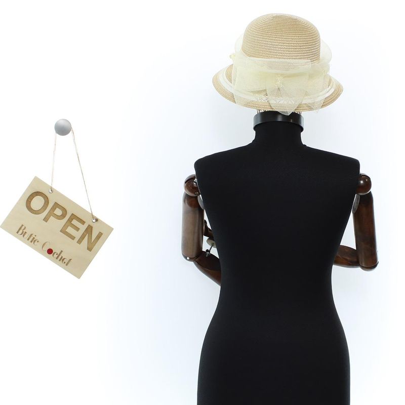 Fashion, accesorii si bijuterii - Femei - Accesorii femei - Caciuli si palarii femei - Palarie de soare, Dama, din paie de hartie, Buticcochet, cu accesoriu decorativ, One size, Bej - PAL1639 - Infinity.ro