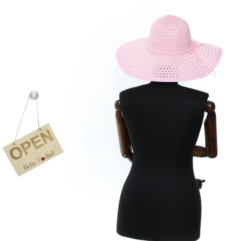 Fashion, accesorii si bijuterii - Femei - Accesorii femei - Caciuli si palarii femei - Palarie de soare, dama, bor 14 cm, Anoul, one size, cu snur decorativ, Roz - PAL1790 - Infinity.ro